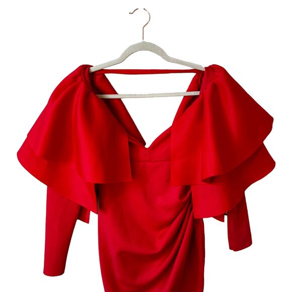 ASOS Design Womens Extreme Ruffle Shoulder Midi Dress Hot Red 2 Maximalist Bold - Picture 5 of 12